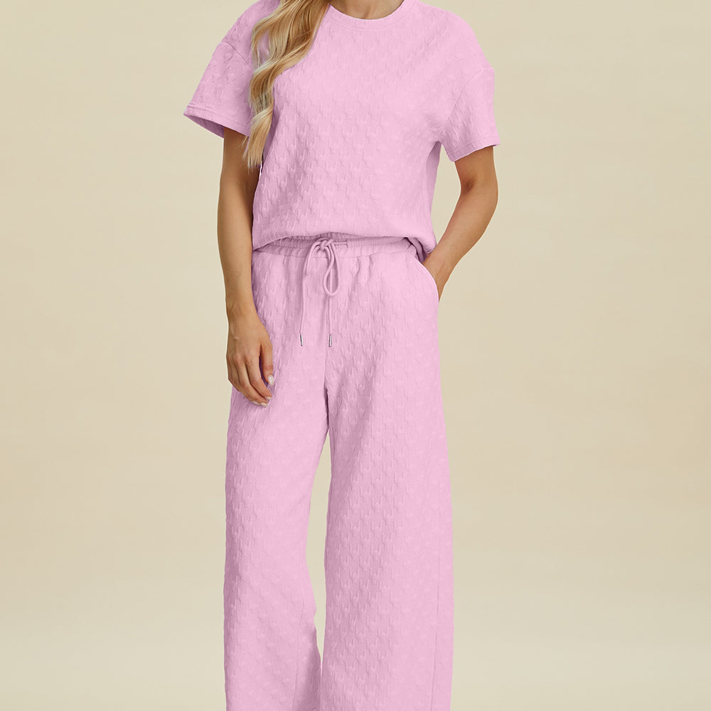 
                      
                        Texture Round Neck Short Sleeve Top and Pants Set
                      
                    