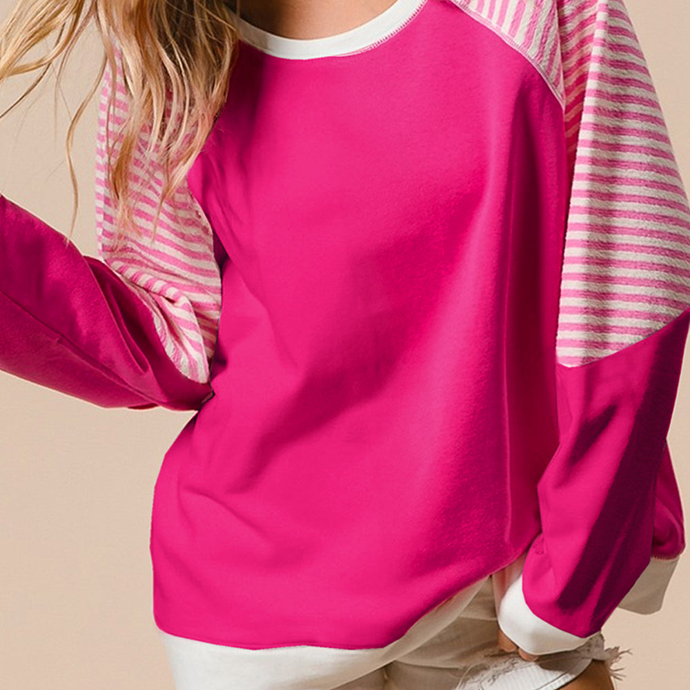 Striped Round Neck Long Sleeve Sweatshirt