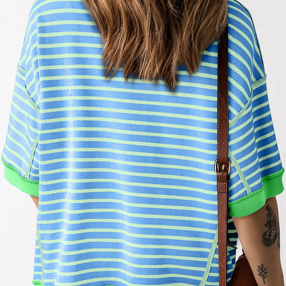 Cactus Striped Round Neck Half Sleeve T-Shirt