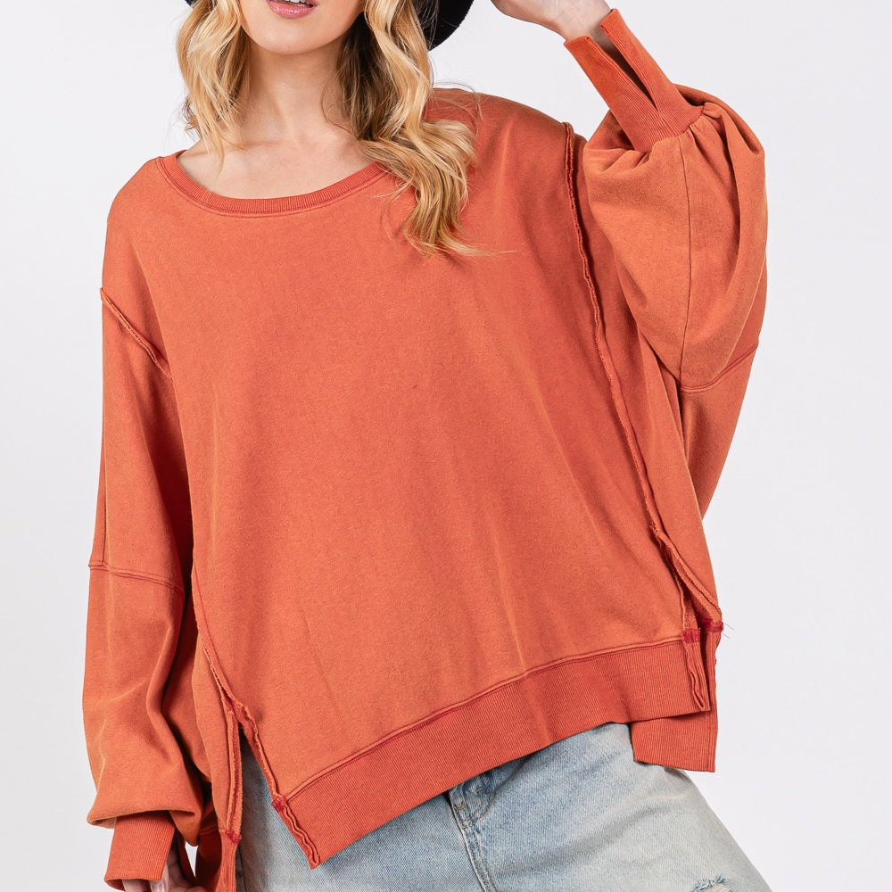 Mineral Wash Side Slit Oversized Sweatshirt