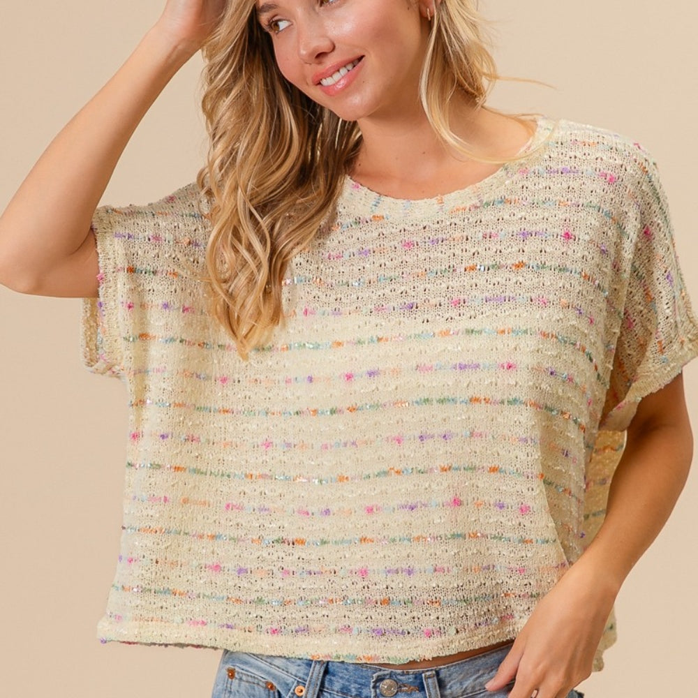 
                      
                        Striped Popcorn Knit Top
                      
                    