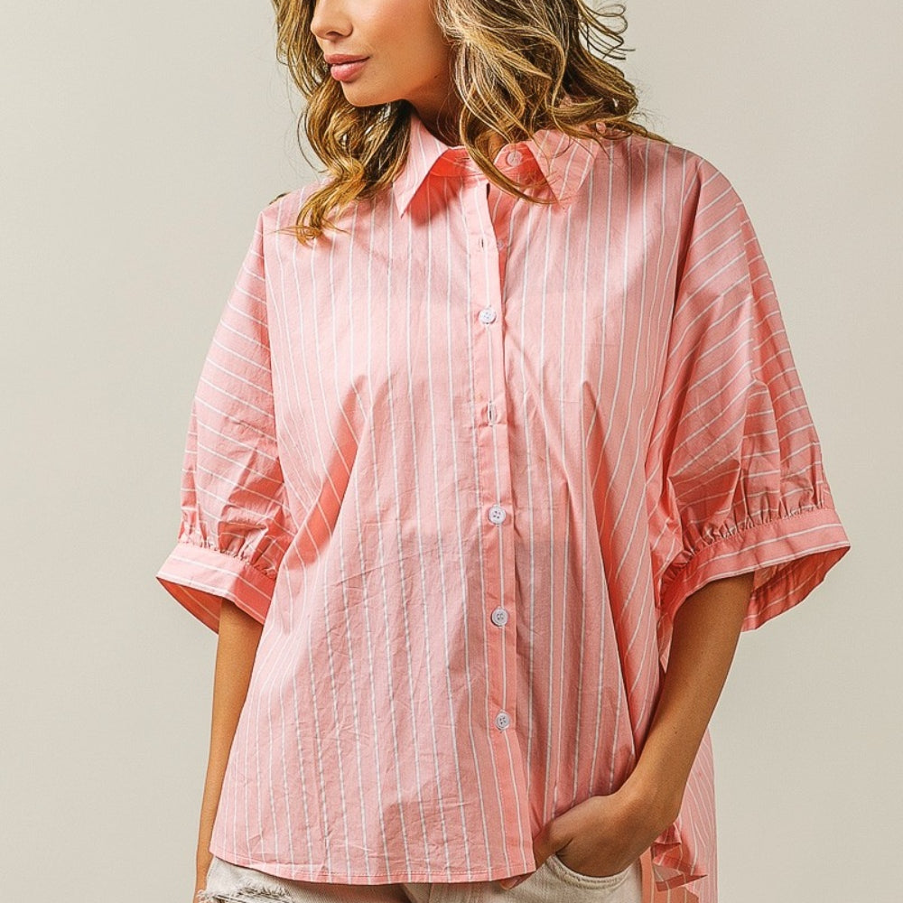 
                      
                        Button Up Striped Dolman Sleeve Shirt
                      
                    