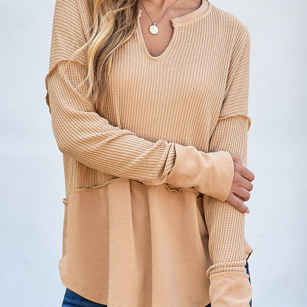 
                      
                        Waffle-Knit Notched Long Sleeve T-Shirt
                      
                    