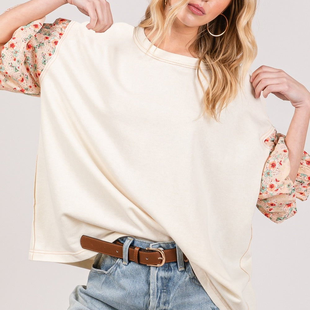 
                      
                        Round Neck Bubble Sleeve Oversize Top
                      
                    