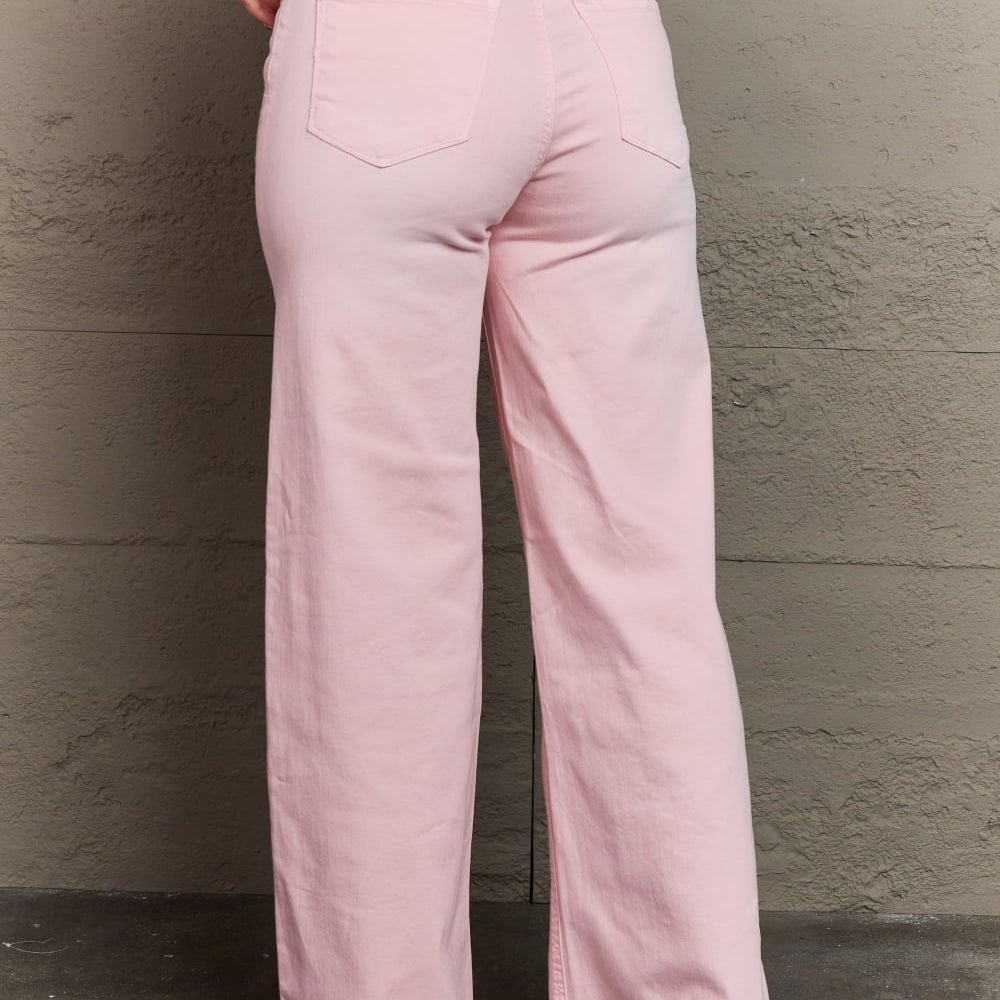 
                      
                        RISEN Raelene High Waist Wide Leg Jeans in Light Pink
                      
                    