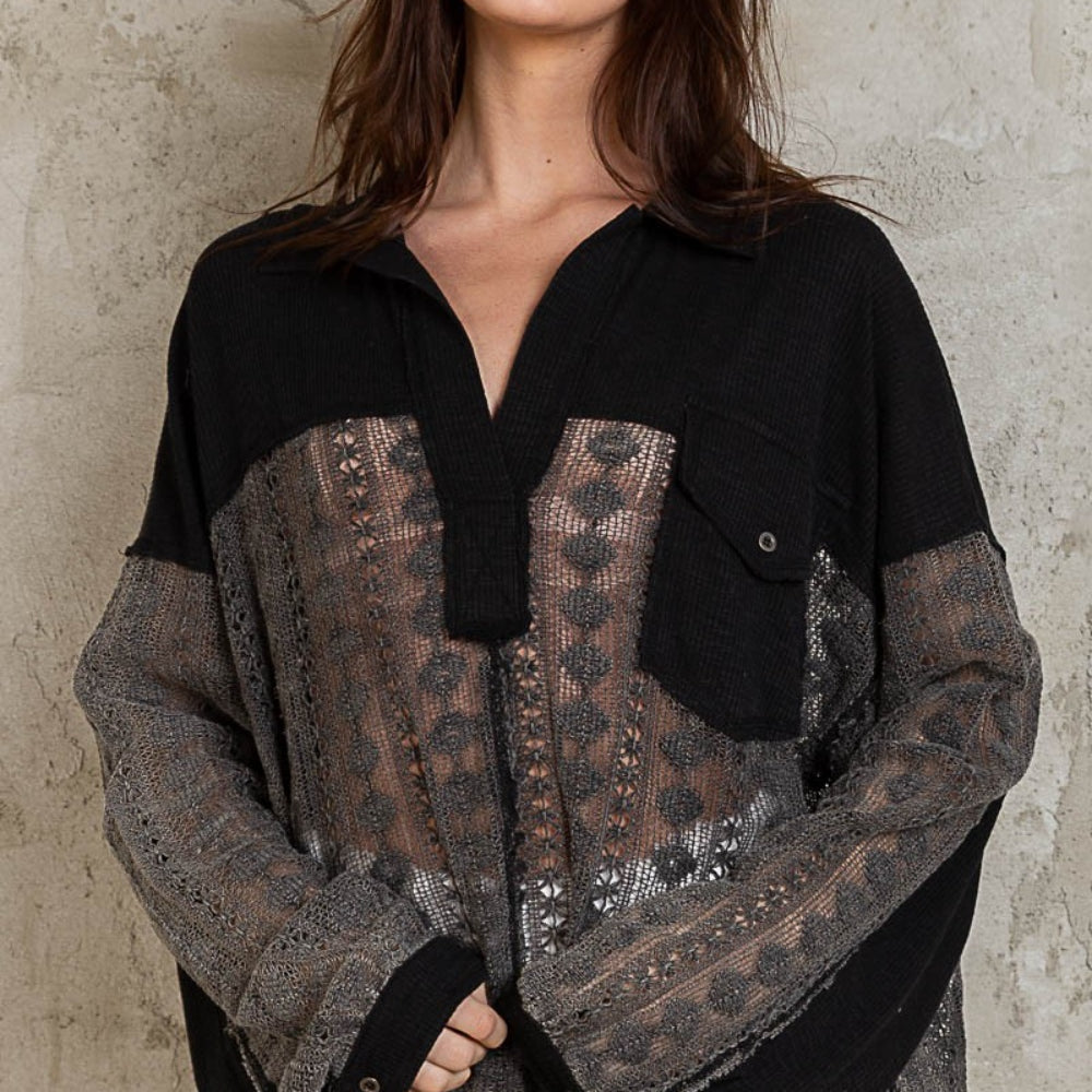 
                      
                        Johnny Collar Long Sleeve Lace Blouse
                      
                    