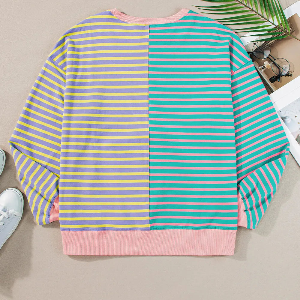 
                      
                        Contrast Stripes Round Neck Long Sleeve Sweatshirt
                      
                    