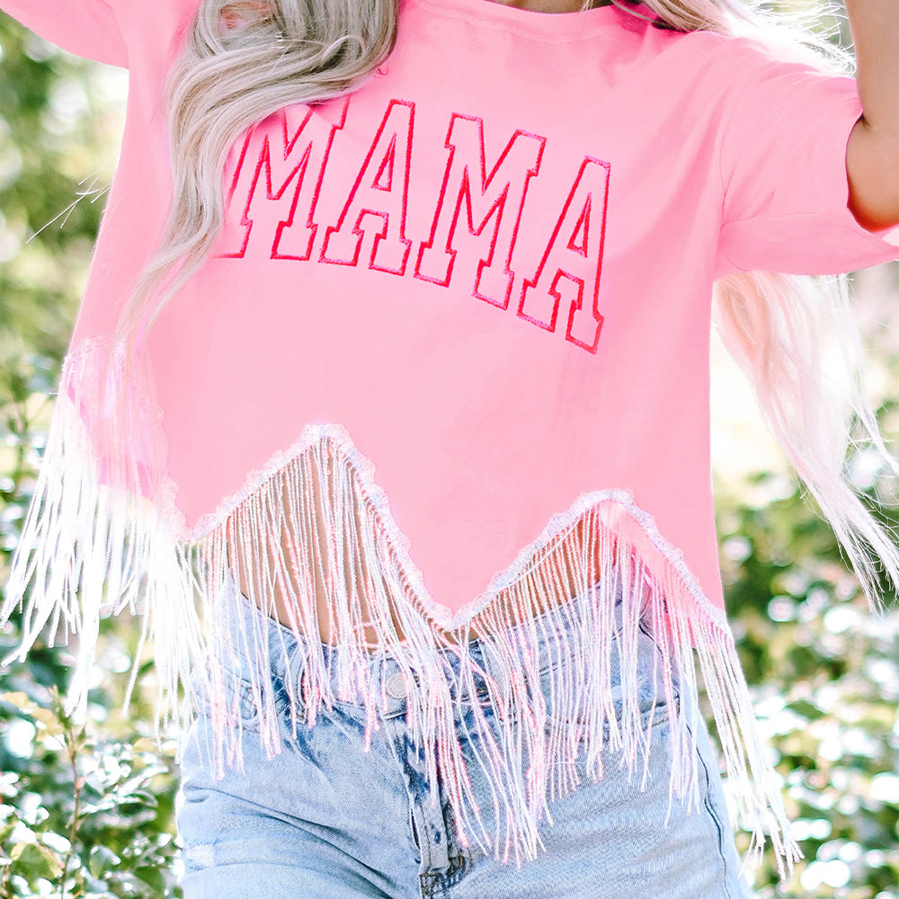 MAMA Sequin Fringe Round Neck T-Shirt