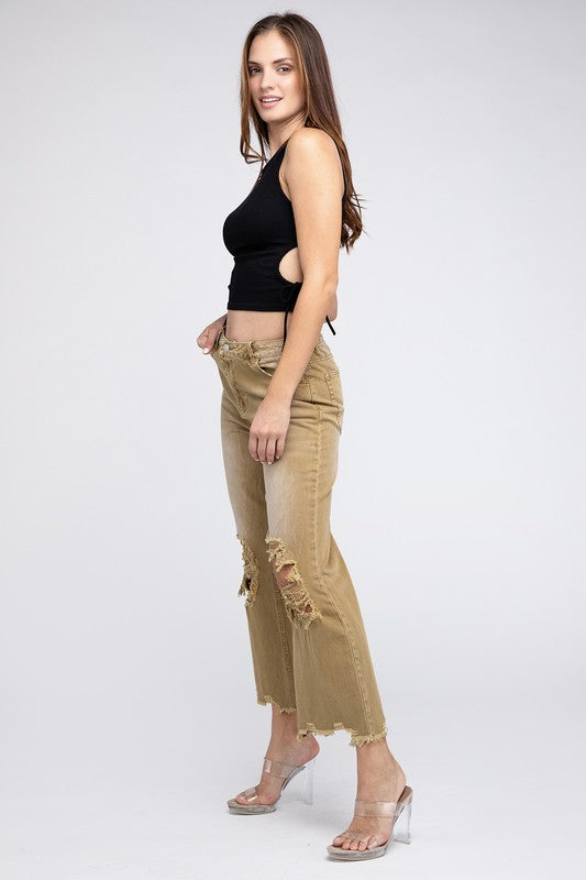 
                      
                        Distressed Vintage Washed Wide Leg Pants
                      
                    