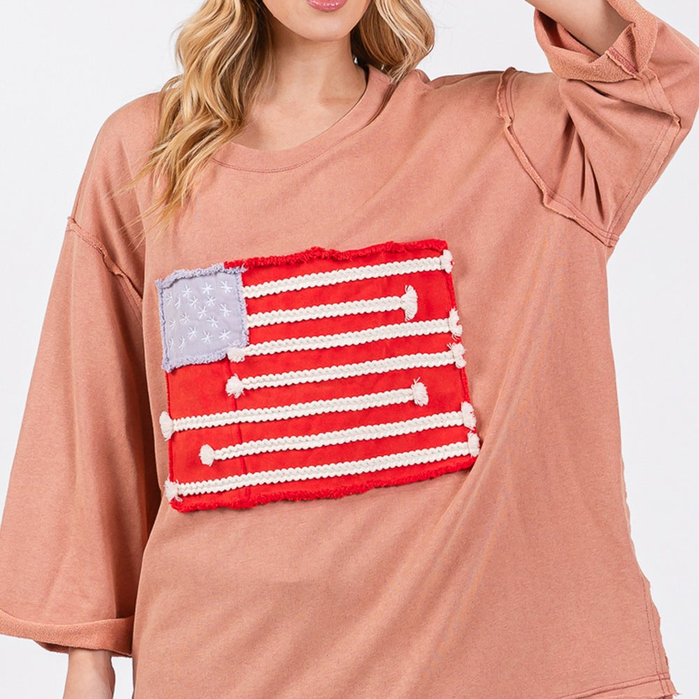 American Flag Patch Drop Shoulder T-Shirt