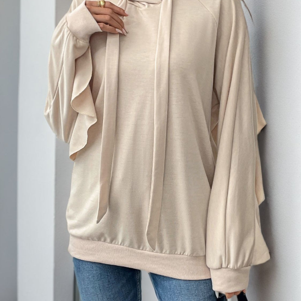 
                      
                        Drawstring Ruffled Long Sleeve Hoodie
                      
                    