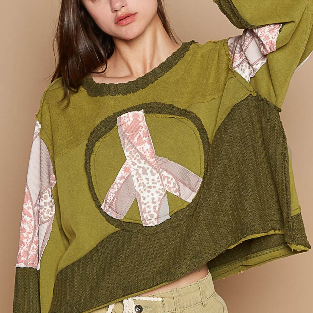 Long Sleeve Cut Sew Peace Emblem Top