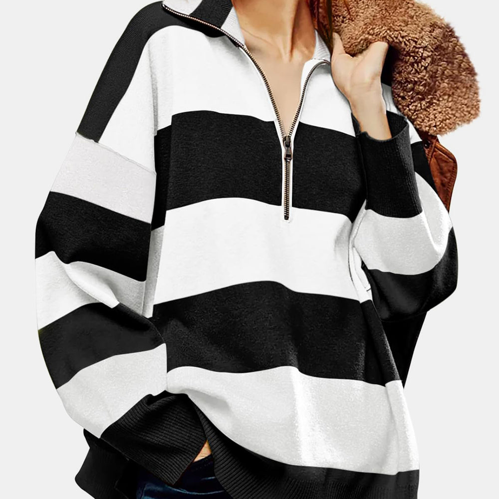 
                      
                        Color Block Half Zip Long Sleeve Sweater
                      
                    