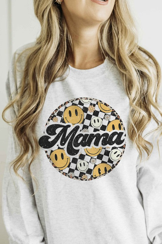 CHECKERED HAPPY FACE MAMA Graphic Sweatshirt