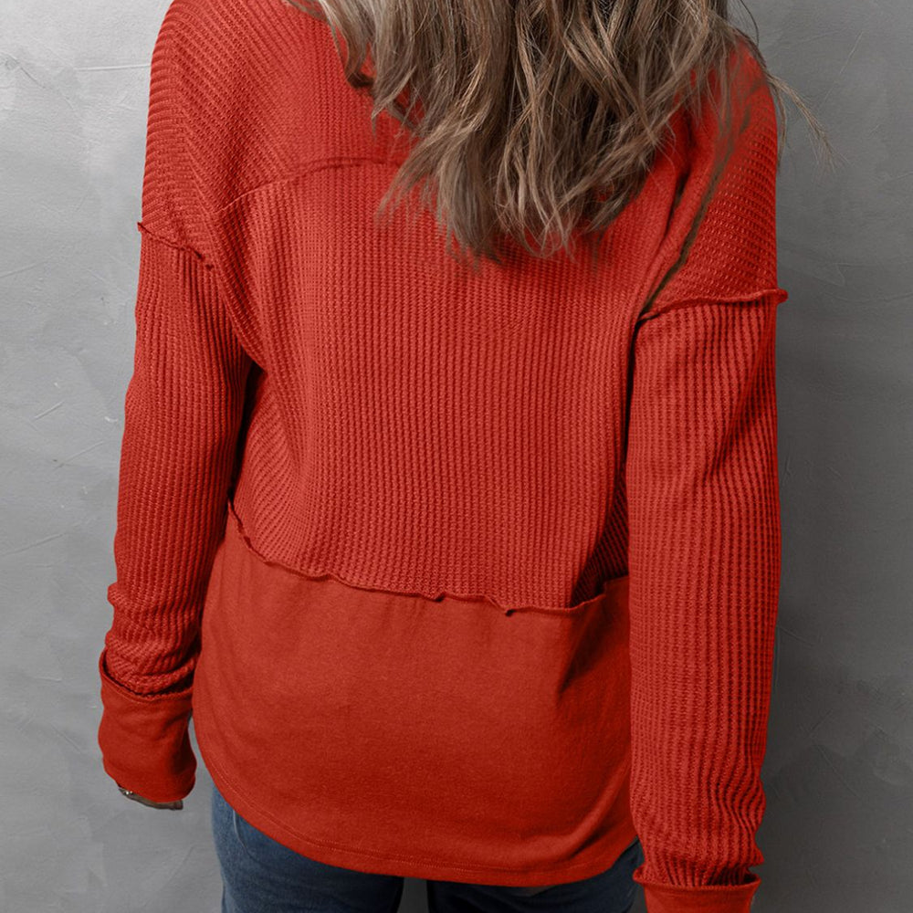 
                      
                        Waffle-Knit Notched Long Sleeve T-Shirt
                      
                    