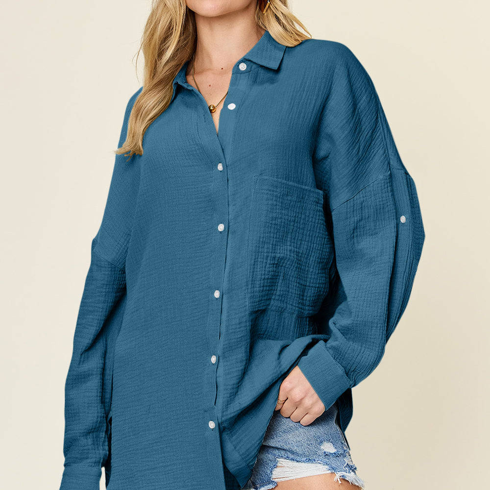 
                      
                        Pocketed Texture Button Up Shirt
                      
                    