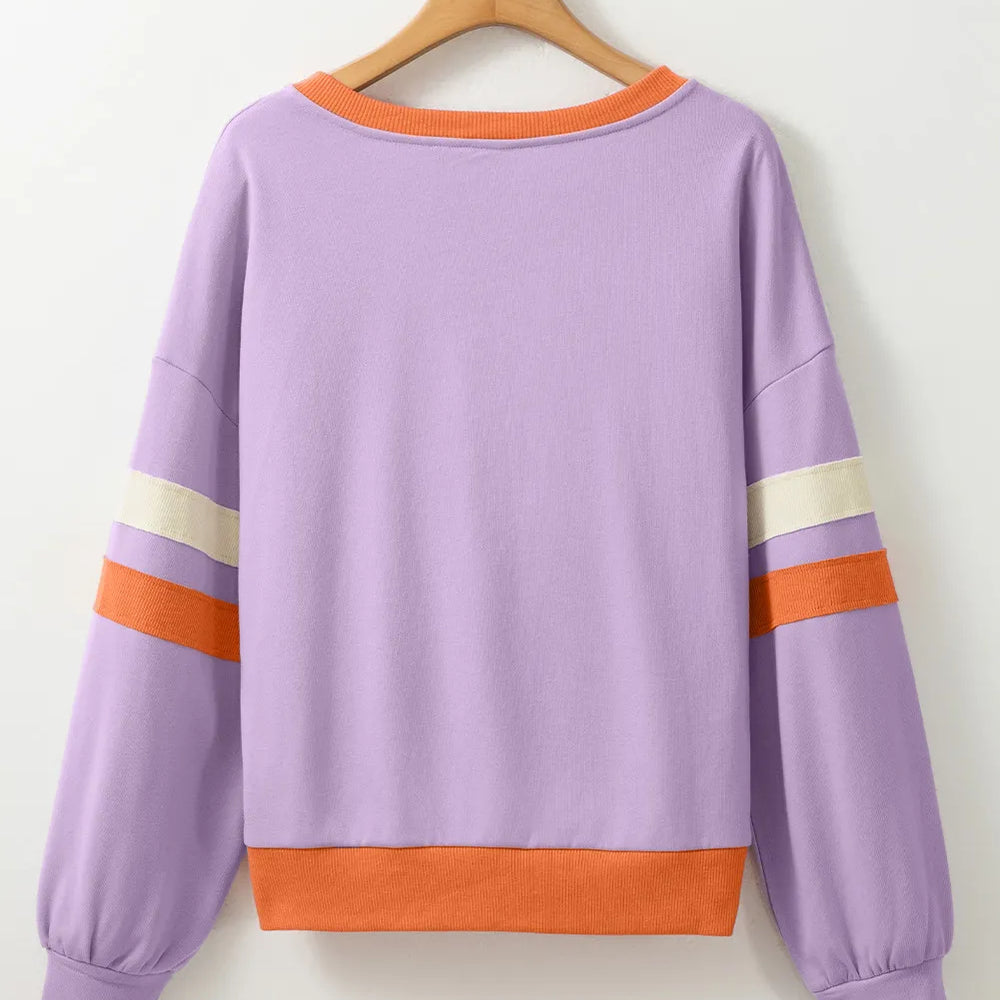 
                      
                        Contrast V-Neck Long Sleeve Sweatshirt
                      
                    