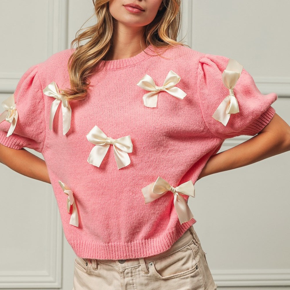 
                      
                        Ribbon Bow Detail Puff Sleeve Sweater
                      
                    