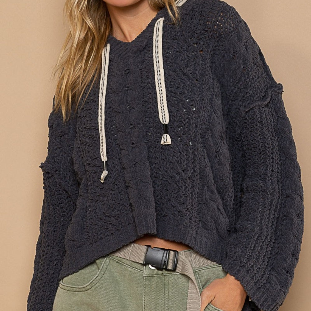 Cable Knit Hooded Chenille Sweater