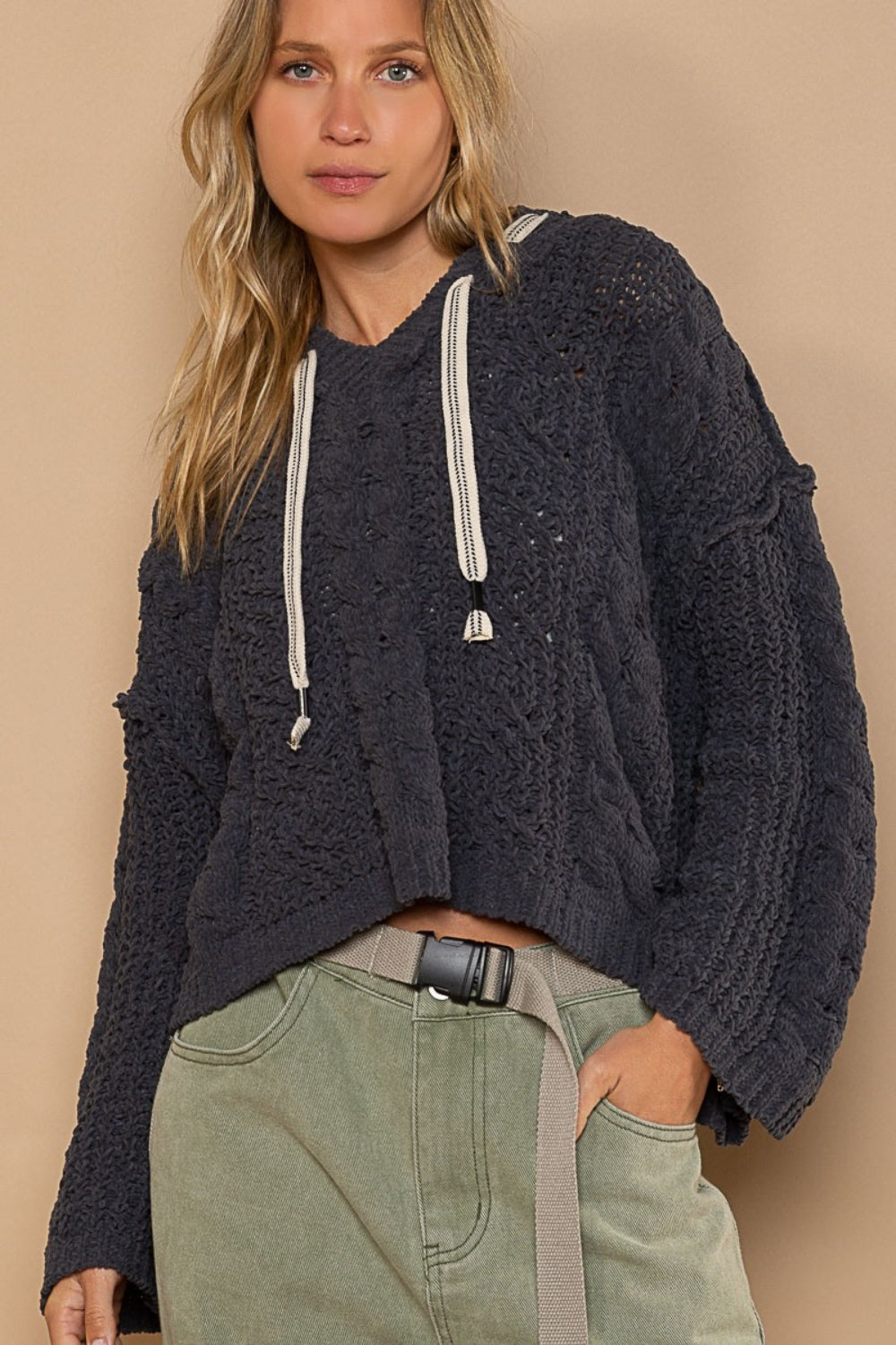 Cable Knit Hooded Chenille Sweater