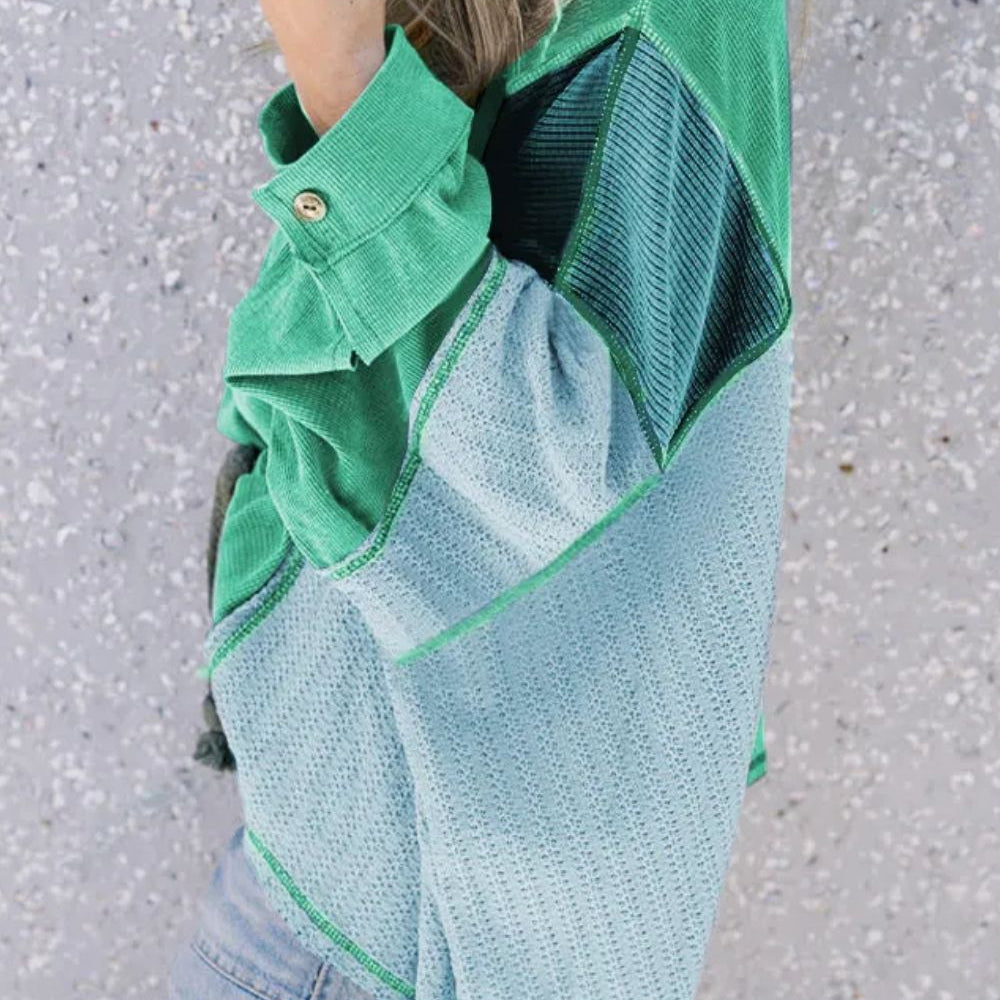 
                      
                        Patchwork Color Block Round Neck Long Sleeve Top
                      
                    