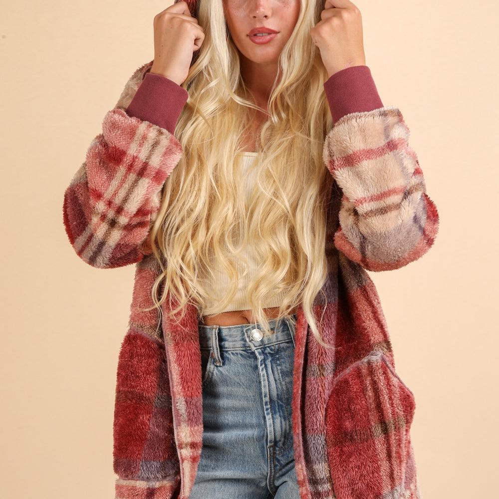 
                      
                        Fuzzy Plaid Long Sleeve Hooded Jacket
                      
                    