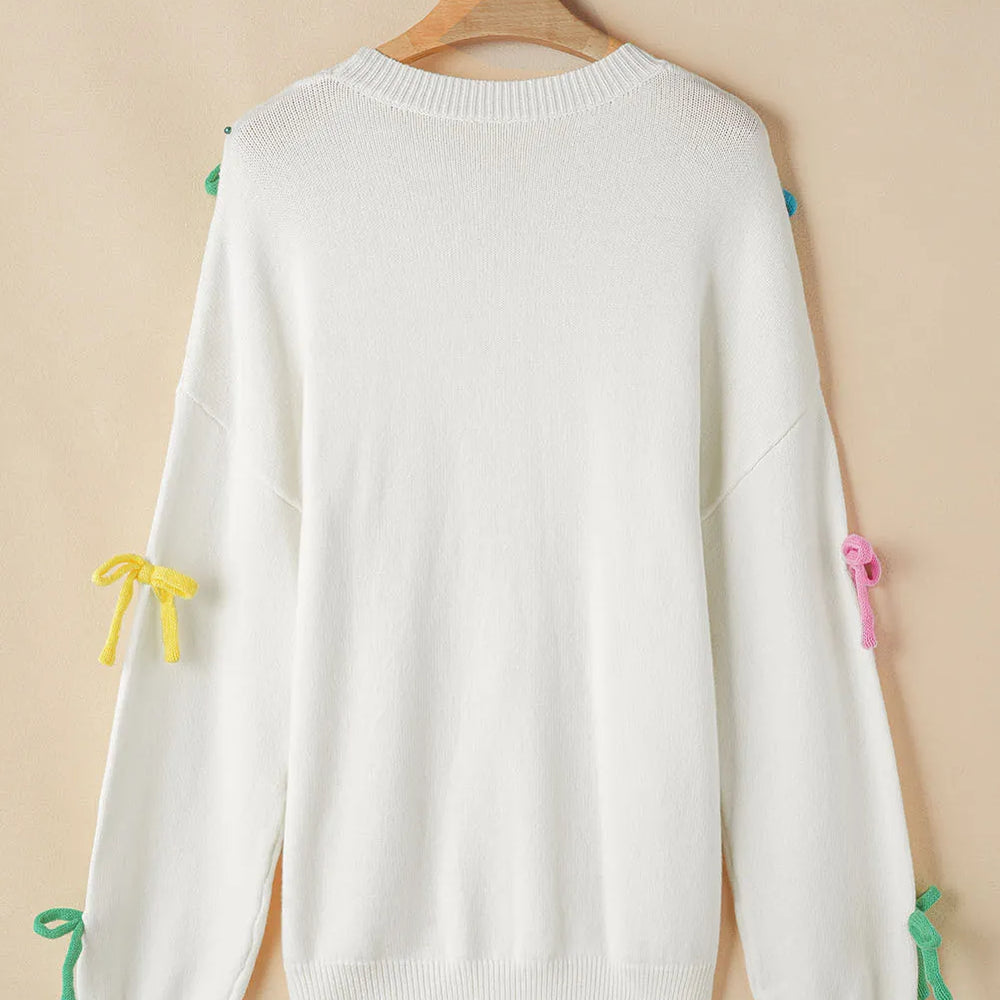 
                      
                        Bow Trim Round Neck Sweater
                      
                    