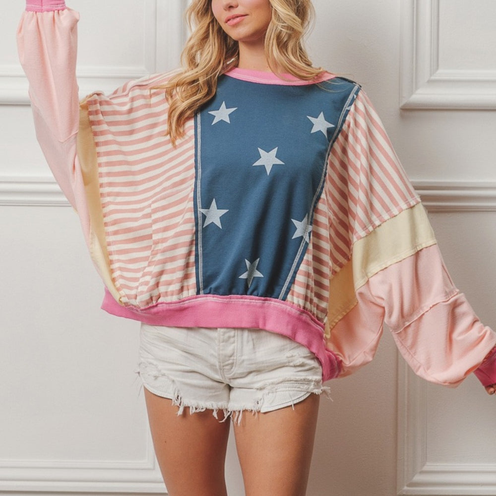 
                      
                        Stars and Stripes Round Neck Long Sleeve Top
                      
                    