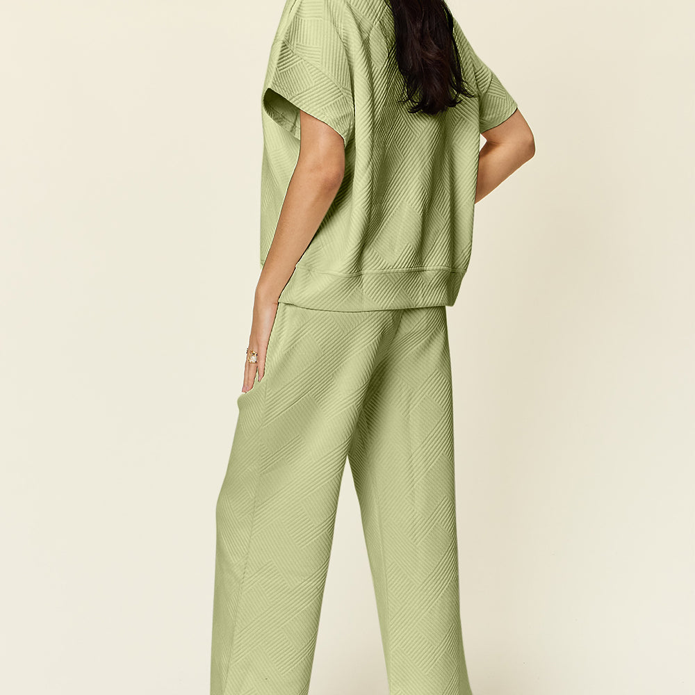 
                      
                        Texture Half Zip Short Sleeve Top and Pants Set
                      
                    