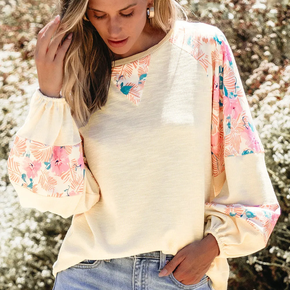 
                      
                        Printed Round Neck Balloon Sleeve Blouse
                      
                    