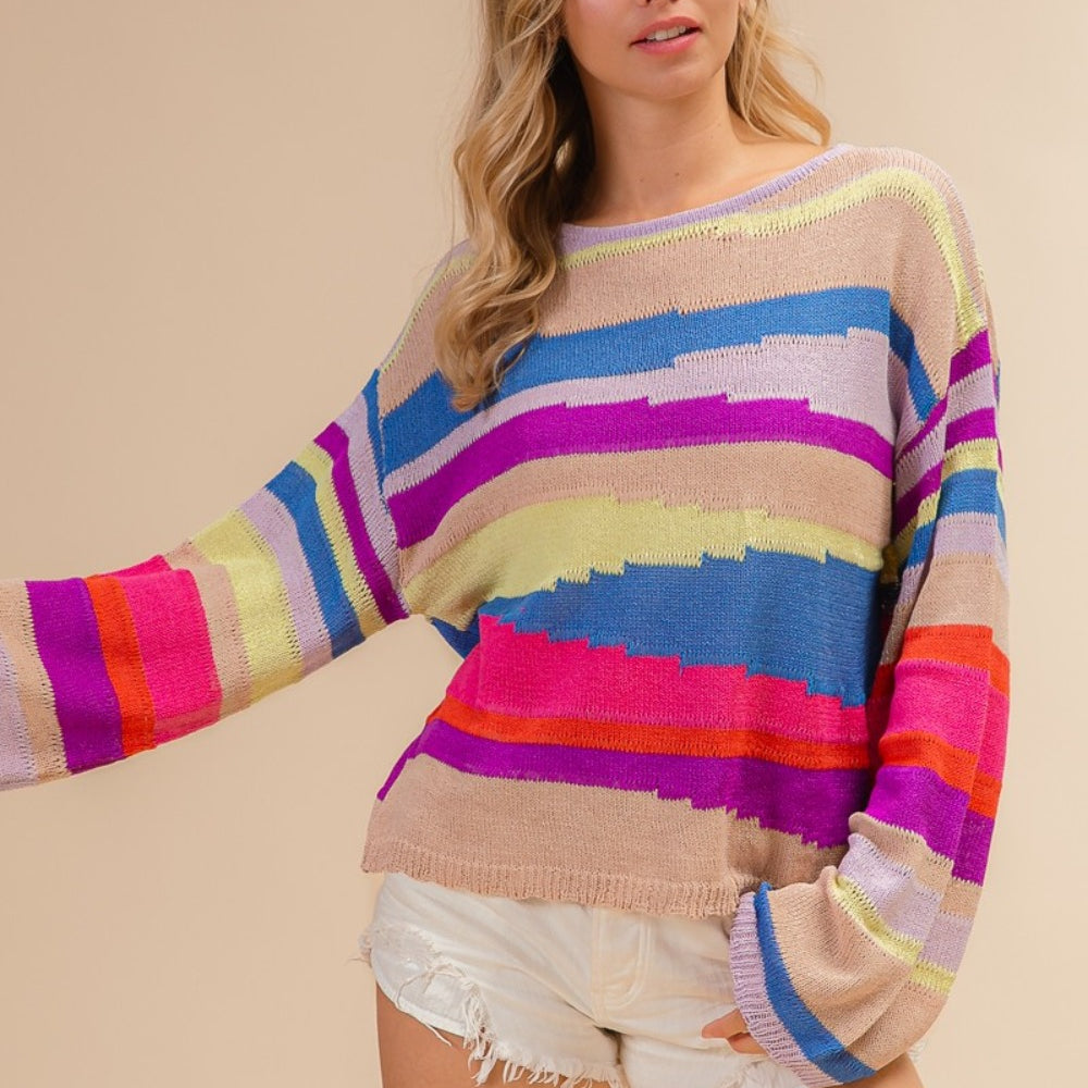 Multi Color Geometric Stripe Sweater