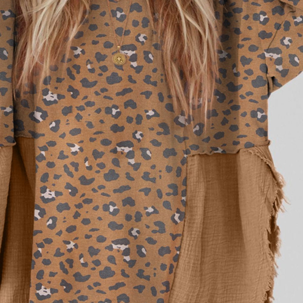 
                      
                        Textured Leopard Dropped Shoulder Blouse
                      
                    