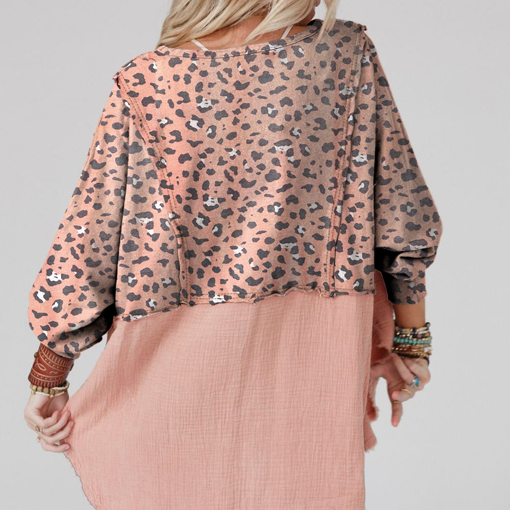 
                      
                        Textured Leopard Dropped Shoulder Blouse
                      
                    