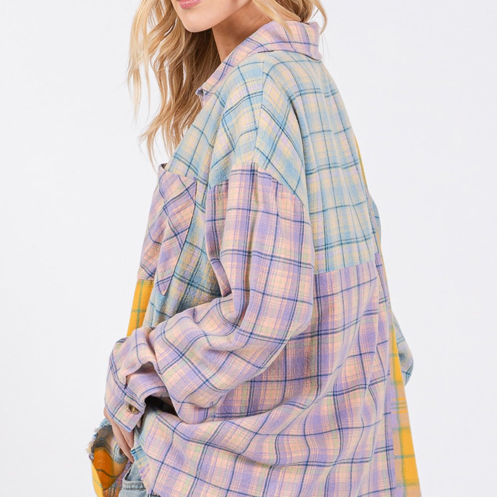 
                      
                        Button Up Raw Hem  Plaid Flannel Shirt
                      
                    