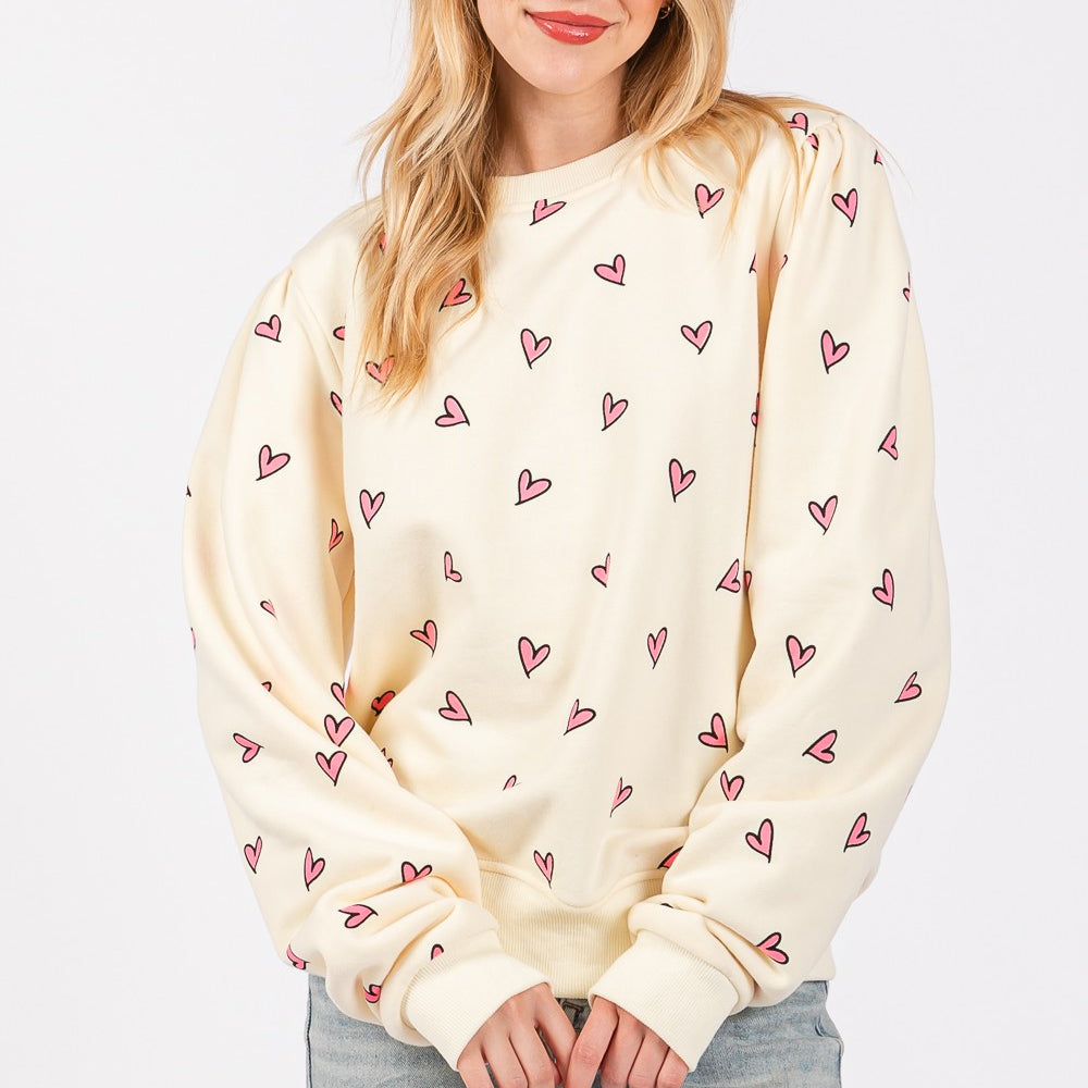 
                      
                        Heart Printed Contrast Long Sleeve Sweatshirt
                      
                    