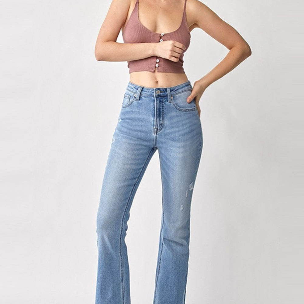 
                      
                        RISEN High Rise Frayed Hem Bootcut Jeans
                      
                    