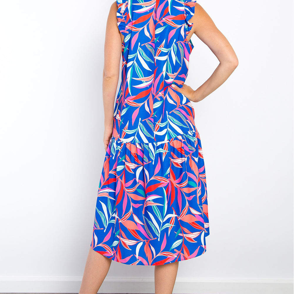 Print Ruffled Midi Dress with Pockets