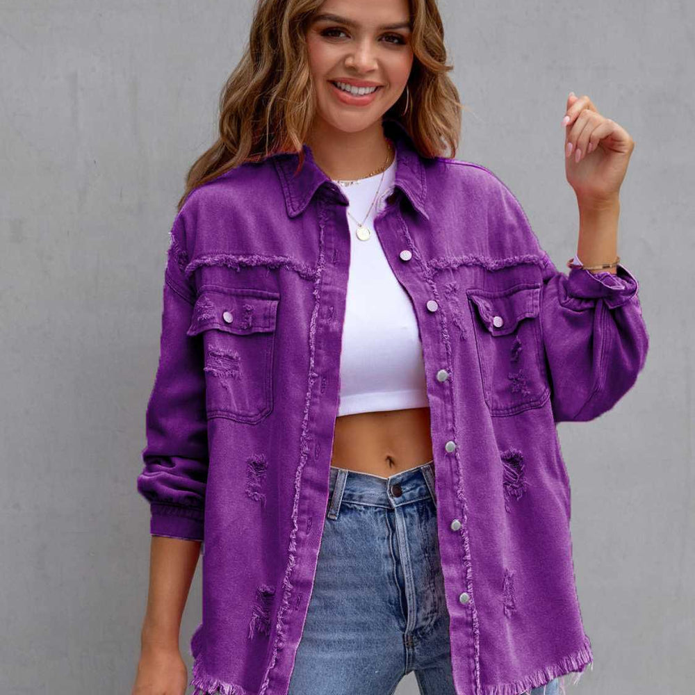 
                      
                        Distressed Drop Shoulder Denim Jacket
                      
                    