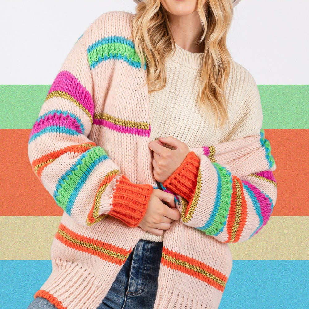 
                      
                        Rainbow Striped Open Front Knit Cardigan
                      
                    