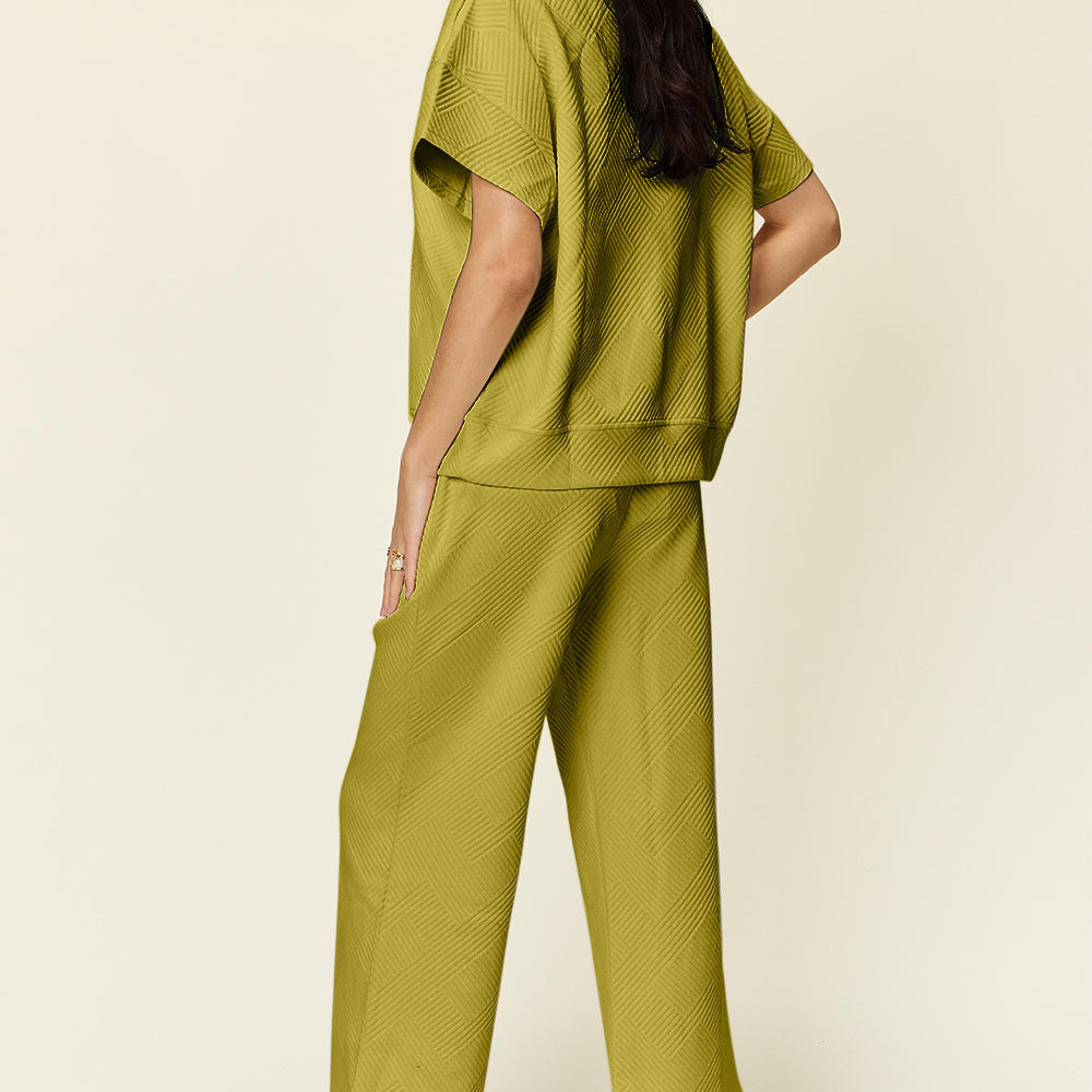 
                      
                        Texture Half Zip Short Sleeve Top and Pants Set
                      
                    