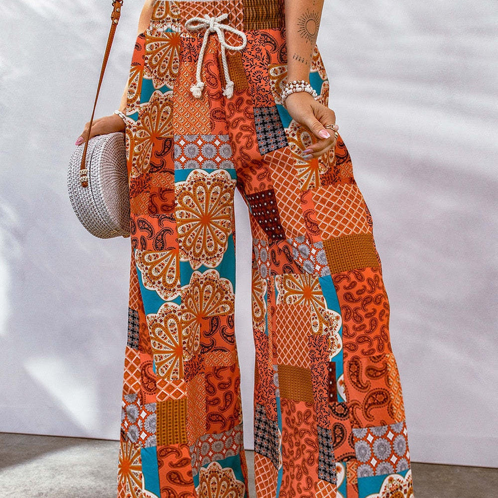 
                      
                        Drawstring Printed Wide Leg Pants
                      
                    