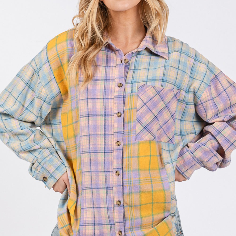 
                      
                        Button Up Raw Hem  Plaid Flannel Shirt
                      
                    