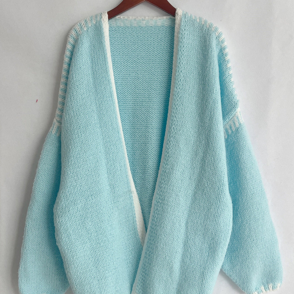 
                      
                        Contrast Open Front Dropped Shoulder Cardigan
                      
                    