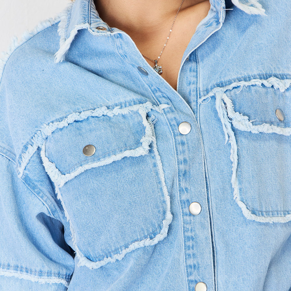 
                      
                        PEACE Raw Hem Dropped Shoulder Denim Top
                      
                    