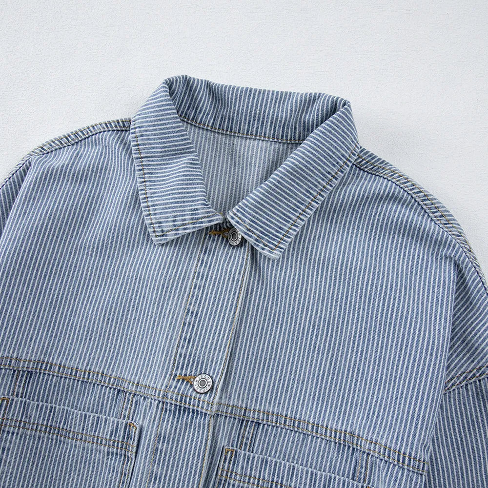 
                      
                        Striped Button Up Long Sleeve Denim Jacket
                      
                    