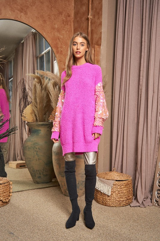 
                      
                        Sequin Sleeve Sweater Knit Tunic Top
                      
                    