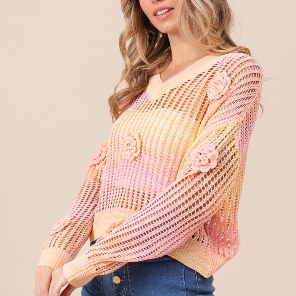 
                      
                        Ombre Crochet Flower Knit Top
                      
                    