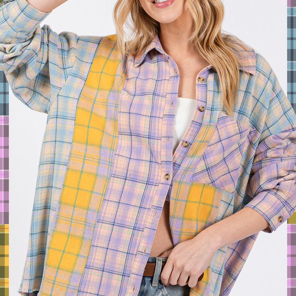 
                      
                        Button Up Raw Hem  Plaid Flannel Shirt
                      
                    