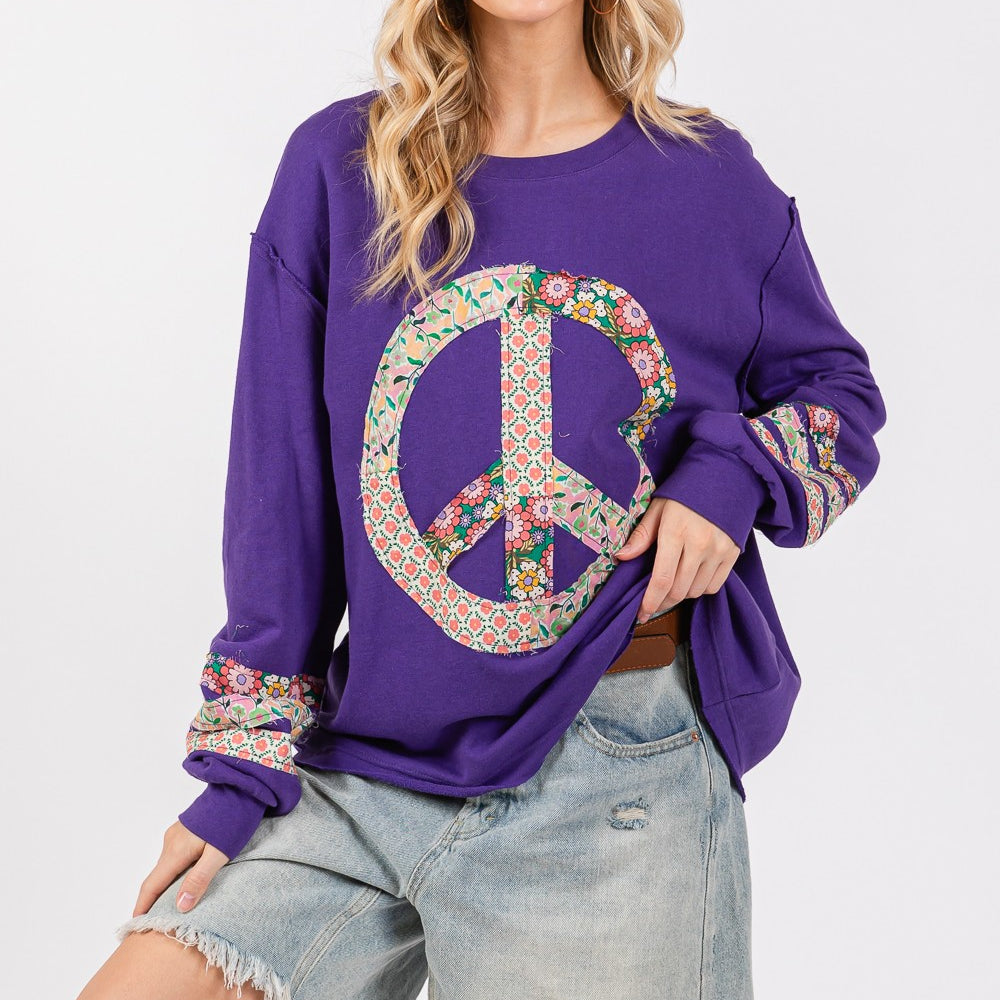 Peace Applique Patch Long Sleeve Top