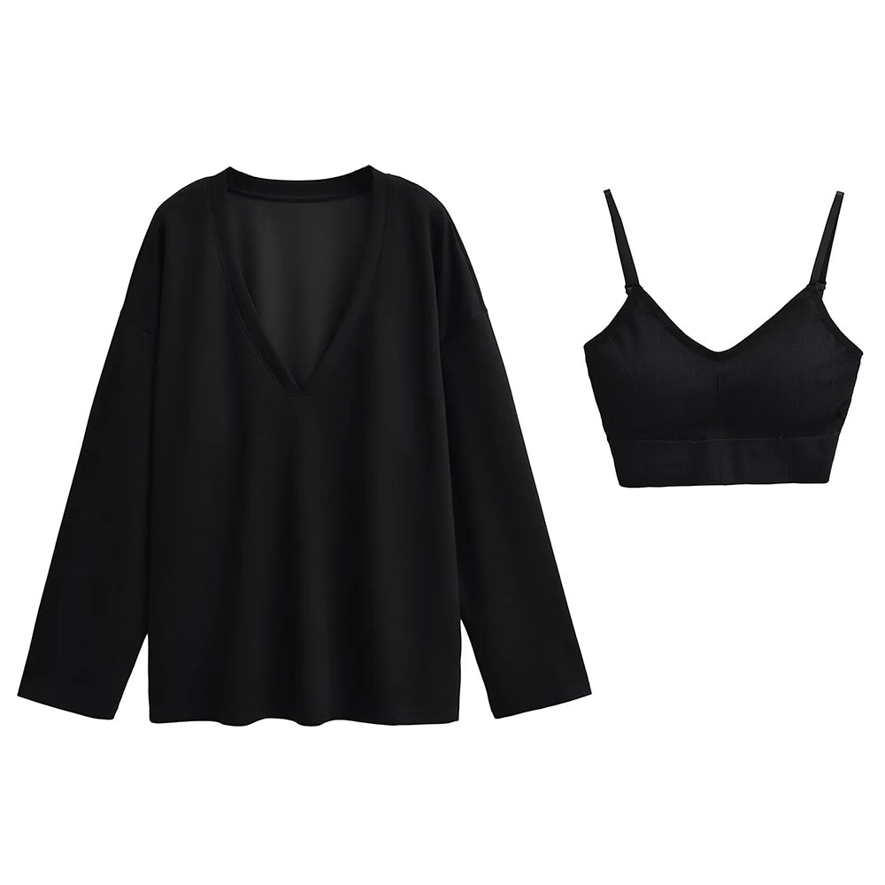 
                      
                        Basic Bae V-Neck Dropped Shoulder Long Sleeve Sweatshirt with Bra
                      
                    